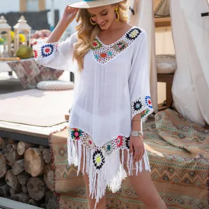 Fringe Bikini Cover Up - Sexy Hollow Tunic Beach Dress for Women