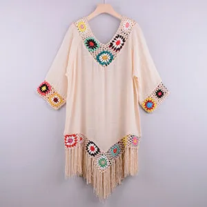 Fringe Bikini Cover Up - Sexy Hollow Tunic Beach Dress for Women