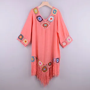 Fringe Bikini Cover Up - Sexy Hollow Tunic Beach Dress for Women