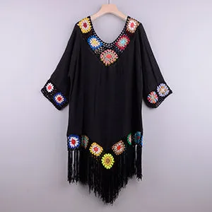 Fringe Bikini Cover Up - Sexy Hollow Tunic Beach Dress for Women