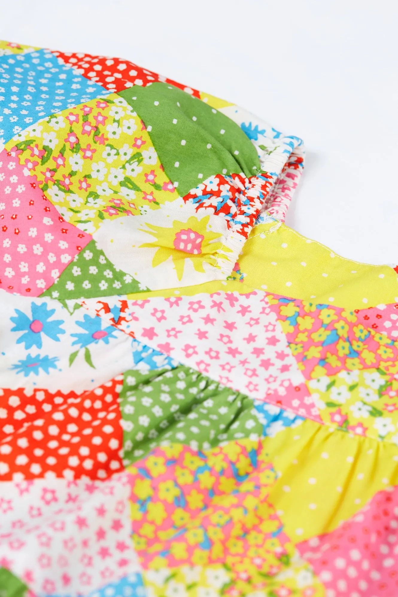 Frugi Shaya Tiered Dress, Patchwork Dress- Rainbow patchwork - Kid's Summer Clothing