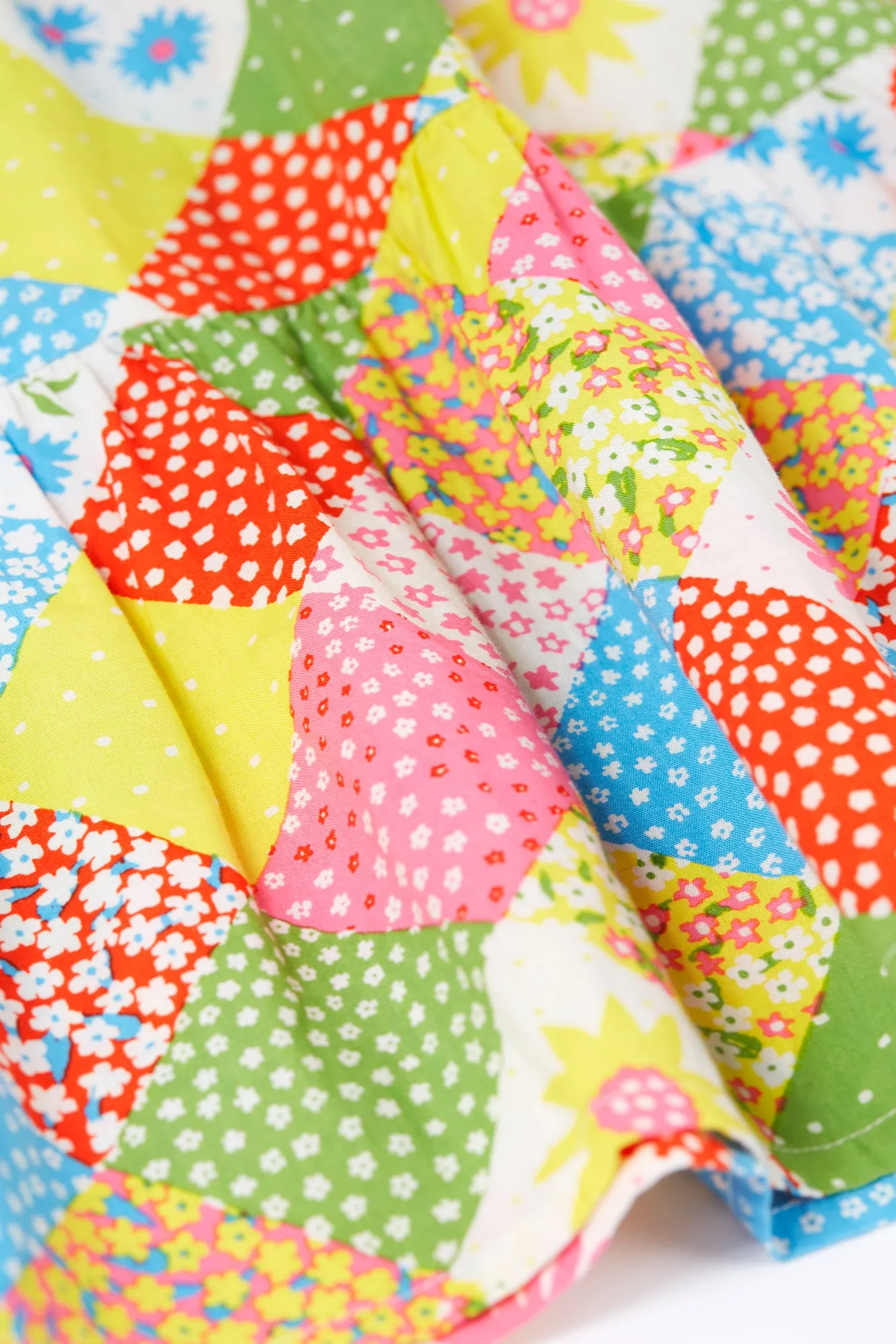 Frugi Shaya Tiered Dress, Patchwork Dress- Rainbow patchwork - Kid's Summer Clothing