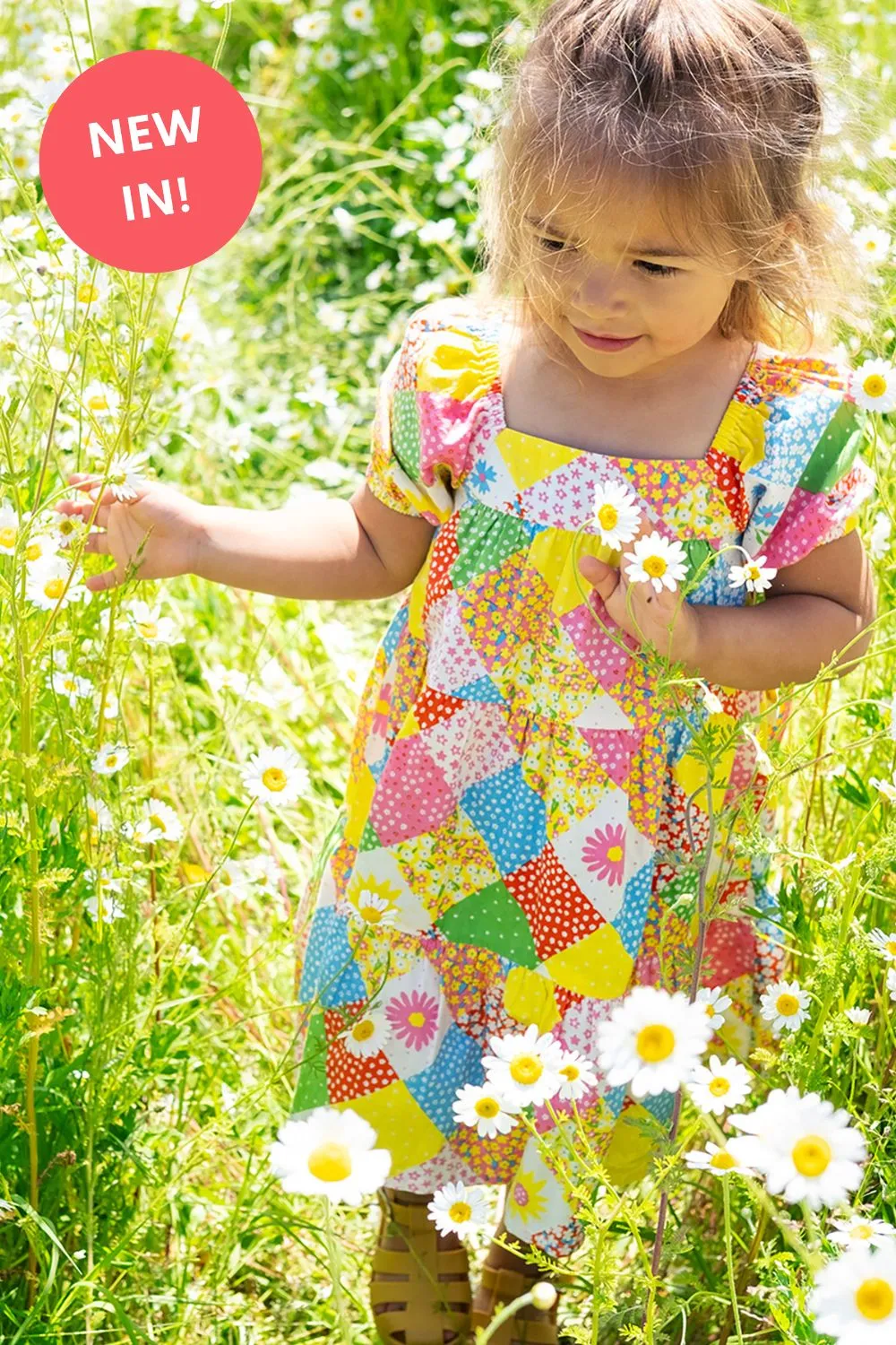 Frugi Shaya Tiered Dress, Patchwork Dress- Rainbow patchwork - Kid's Summer Clothing