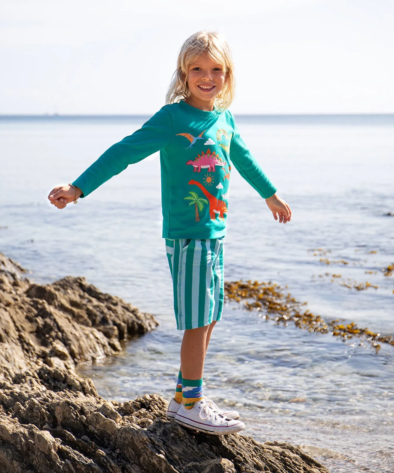 Frugi Stithian Shorts - Bluebird Iguana Stripe