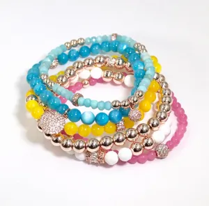 Gemstone Beaded Pave Layering Stretch Bracelets