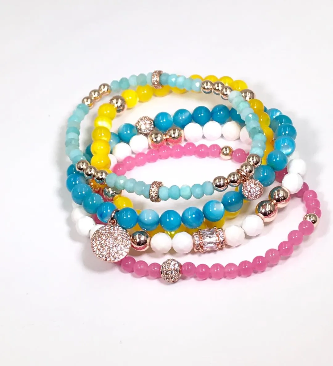 Gemstone Beaded Pave Layering Stretch Bracelets