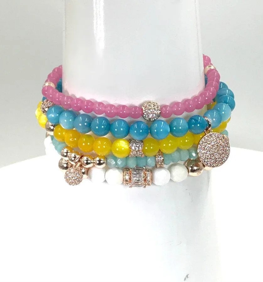 Gemstone Beaded Pave Layering Stretch Bracelets