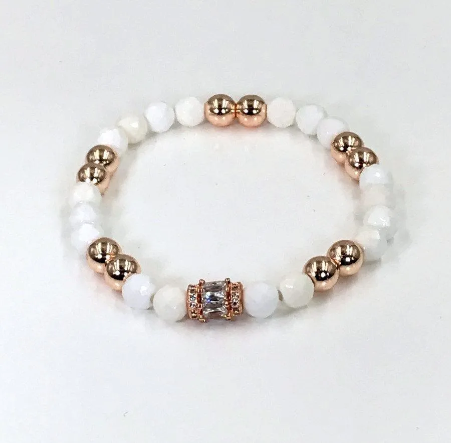 Gemstone Beaded Pave Layering Stretch Bracelets