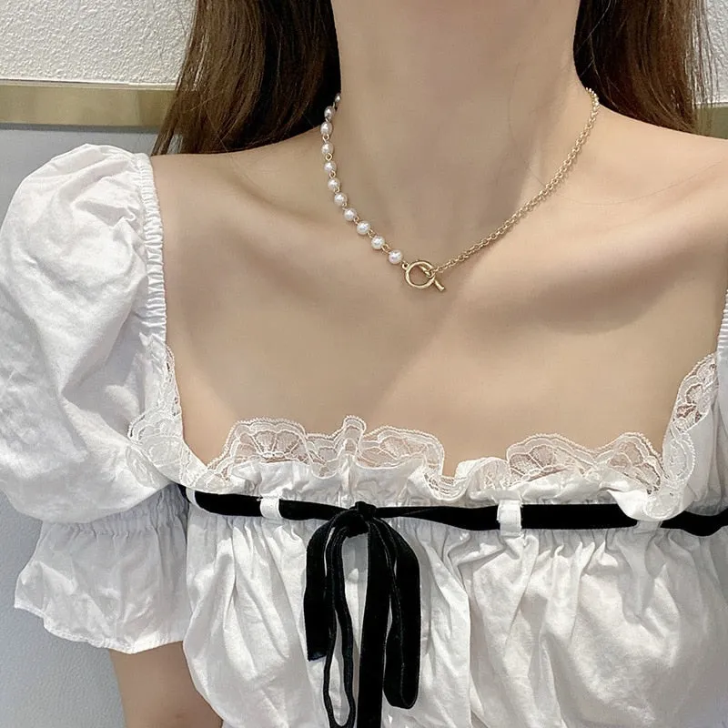 Genuine Freshwater Pearl Necklace Women Birthday Gift Gold Jewelry