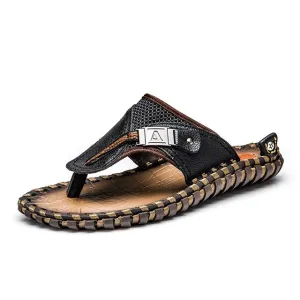 Genuine Leather Men Slippers 2020 Summer Beach Shoes Men Flip Flops Flat Heels Male Slides Luxury Men Shoes Plus Size 48