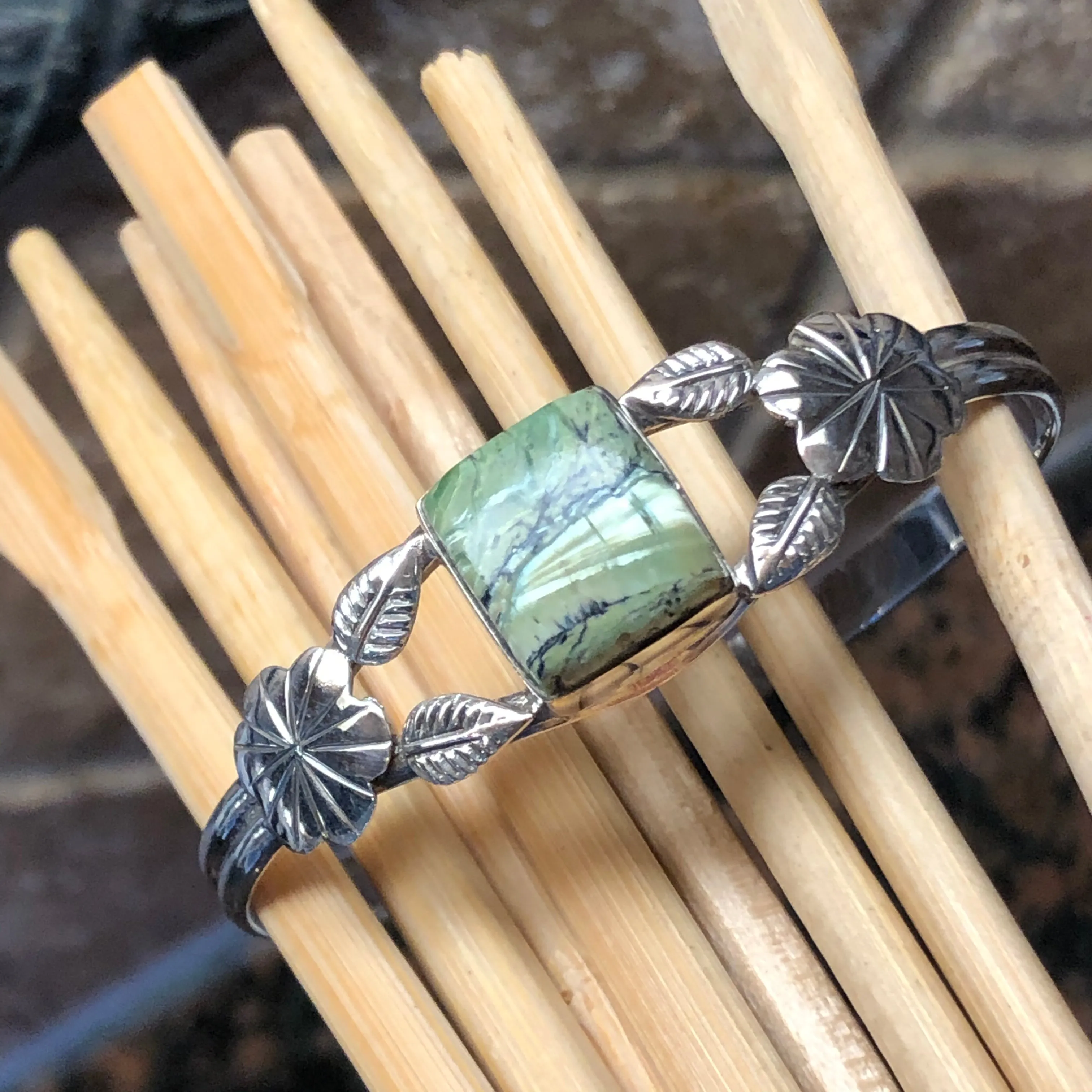 Genuine Serpentine Opalite 925 Solid Sterling Silver Cuff Bracelets