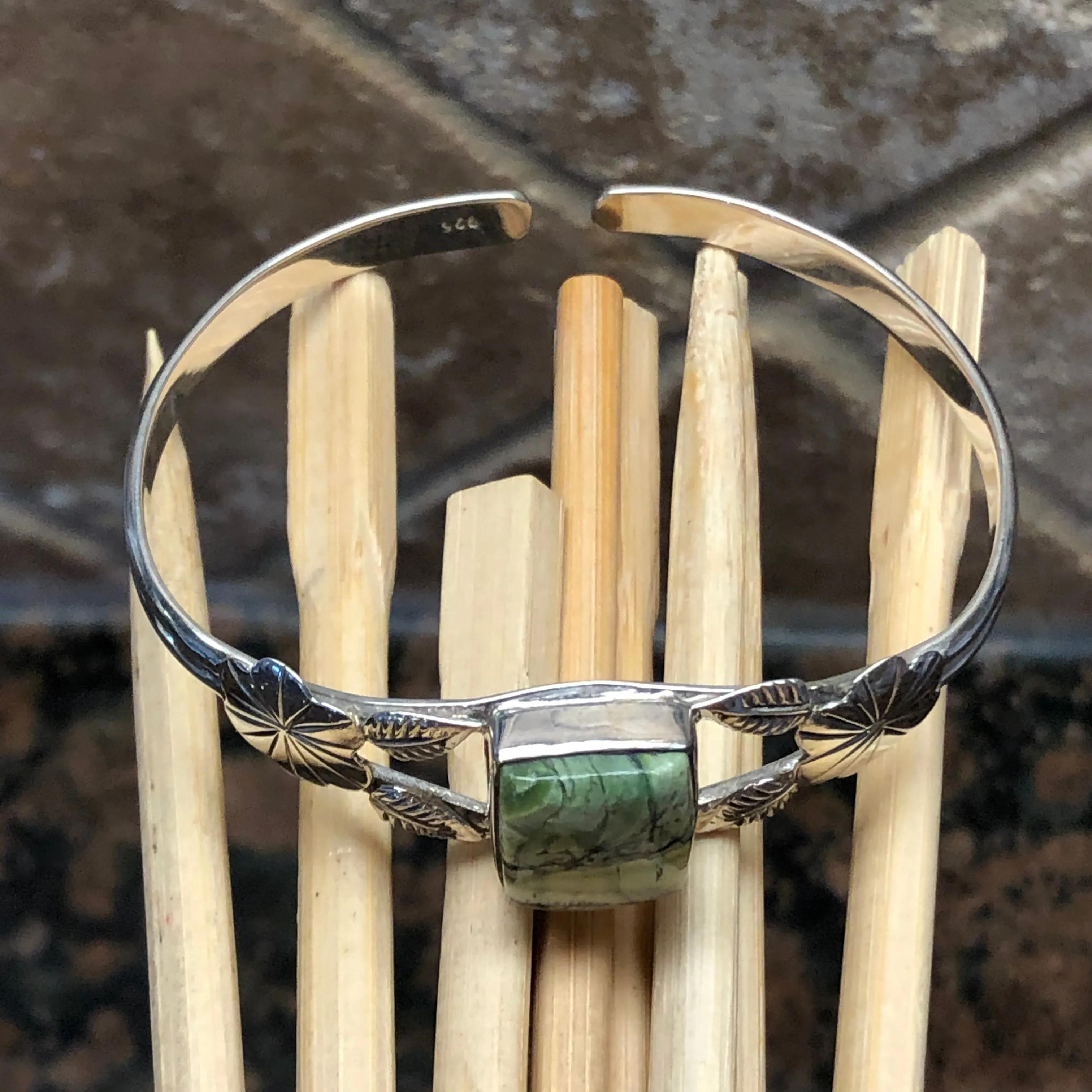 Genuine Serpentine Opalite 925 Solid Sterling Silver Cuff Bracelets