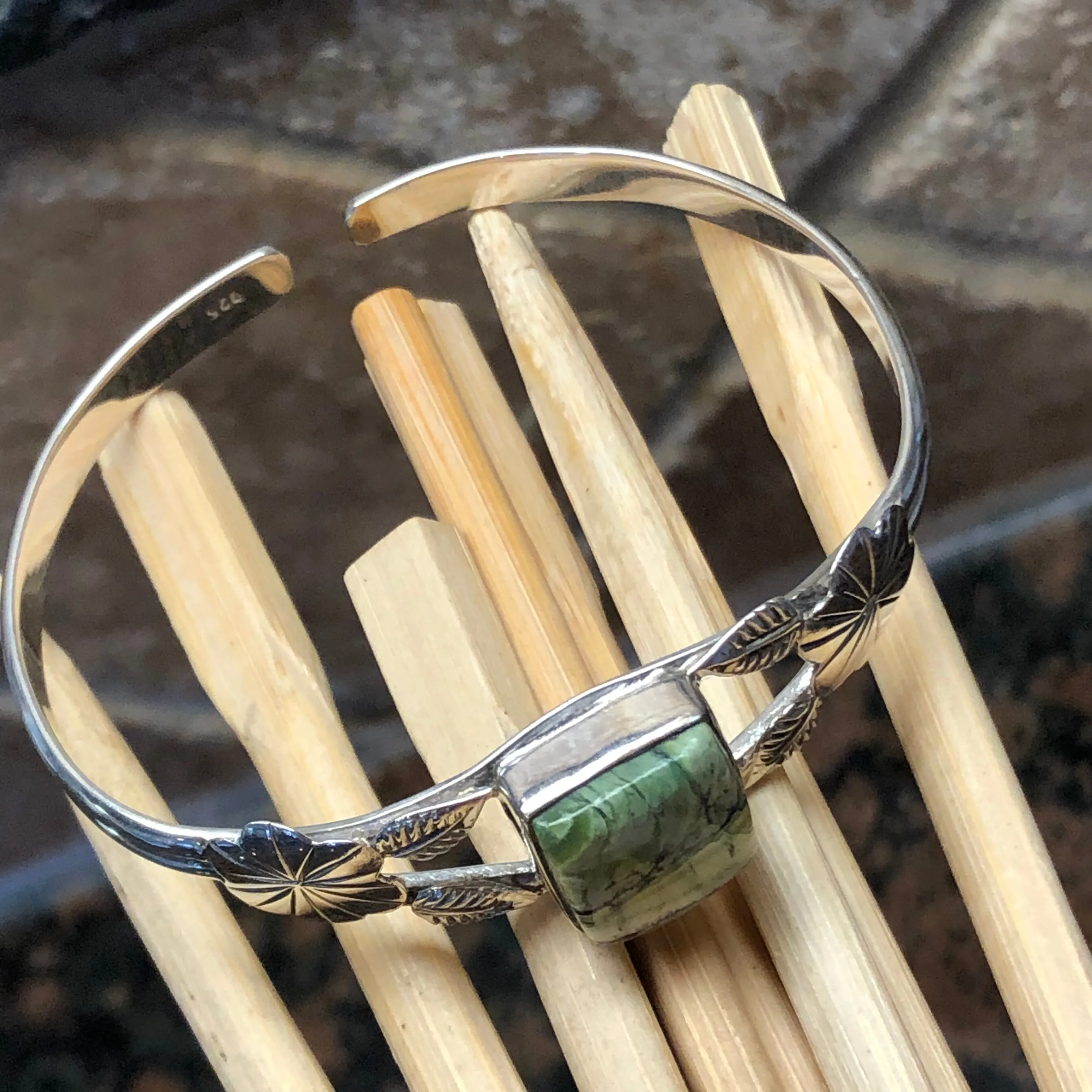 Genuine Serpentine Opalite 925 Solid Sterling Silver Cuff Bracelets