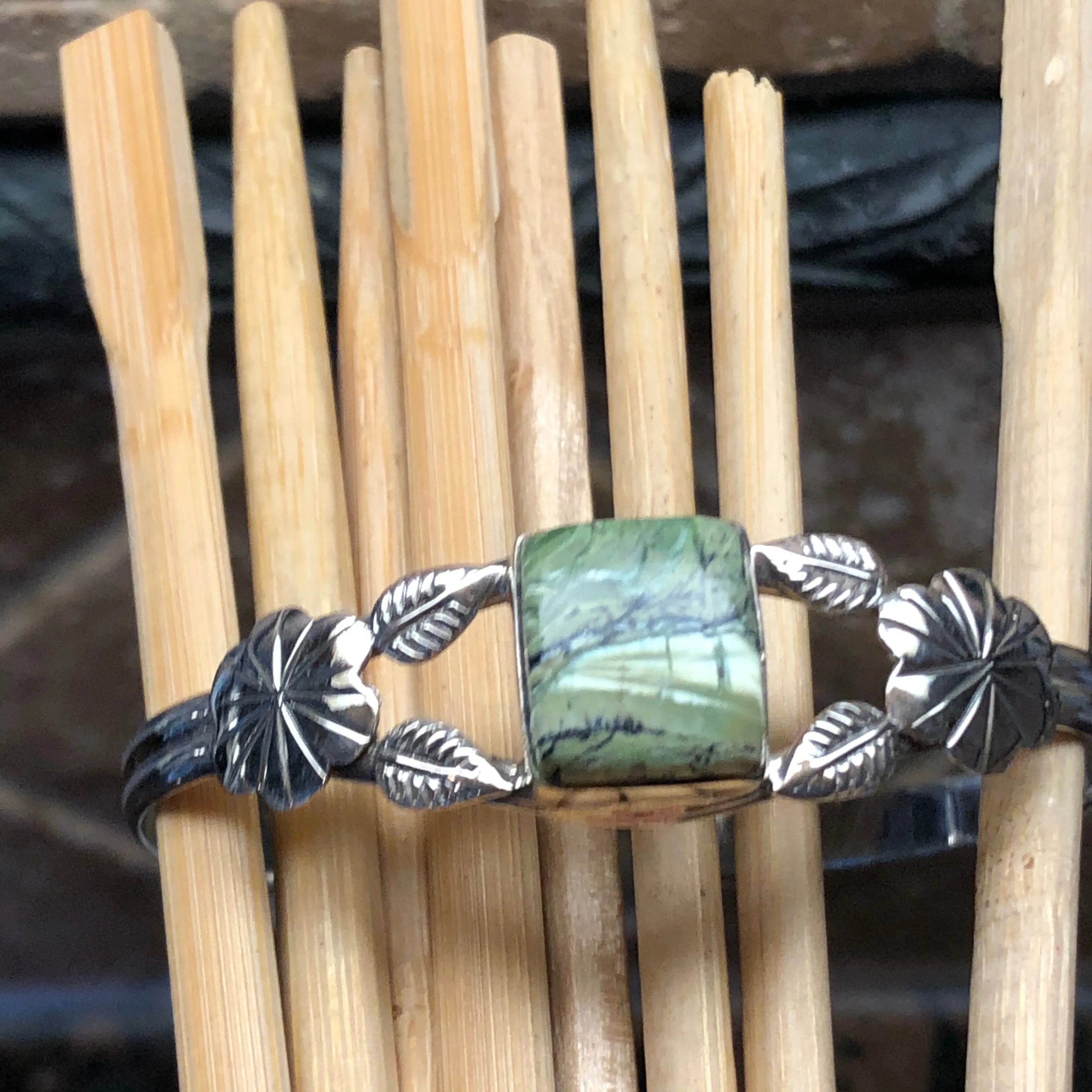 Genuine Serpentine Opalite 925 Solid Sterling Silver Cuff Bracelets