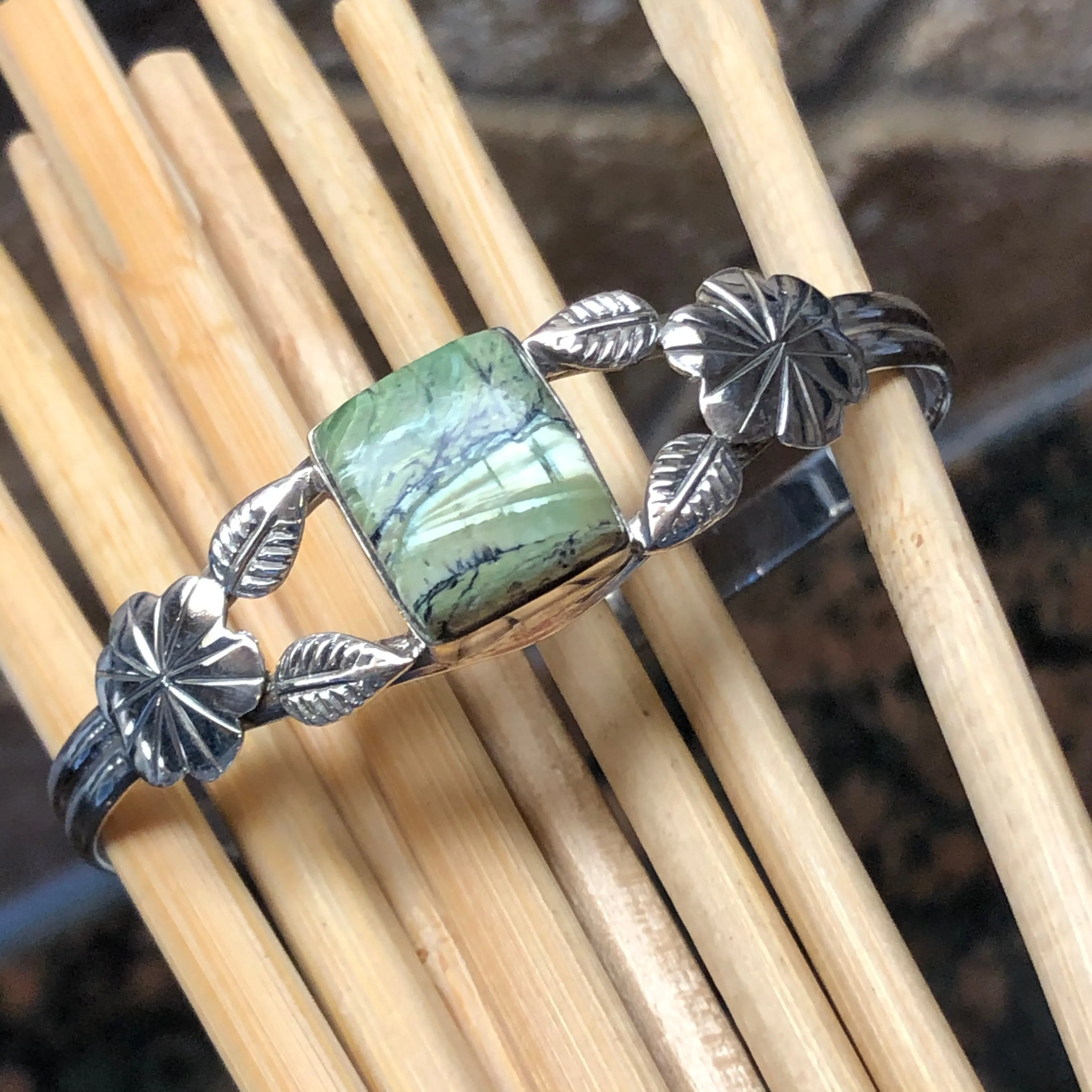 Genuine Serpentine Opalite 925 Solid Sterling Silver Cuff Bracelets