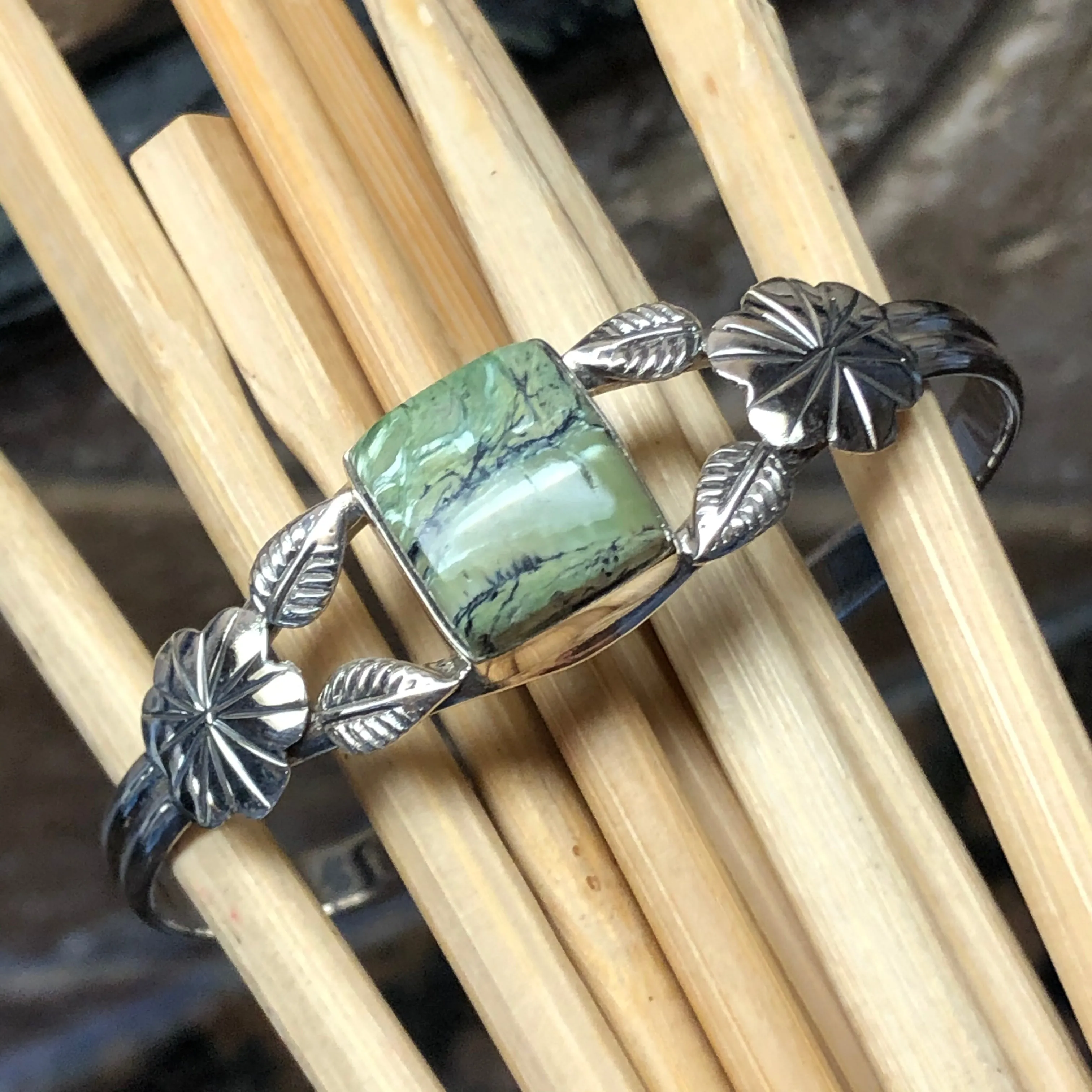 Genuine Serpentine Opalite 925 Solid Sterling Silver Cuff Bracelets