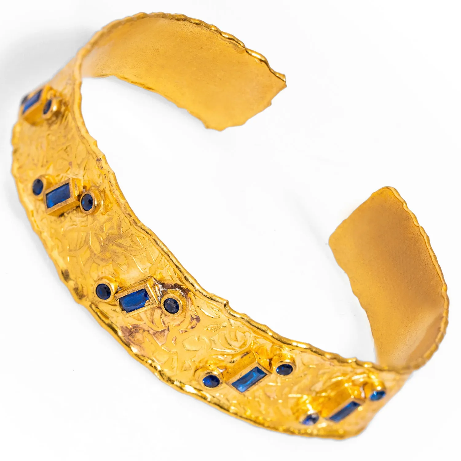 Geometric Sapphires & Gold Design Cuff Bracelet