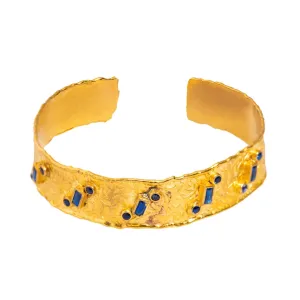 Geometric Sapphires & Gold Design Cuff Bracelet