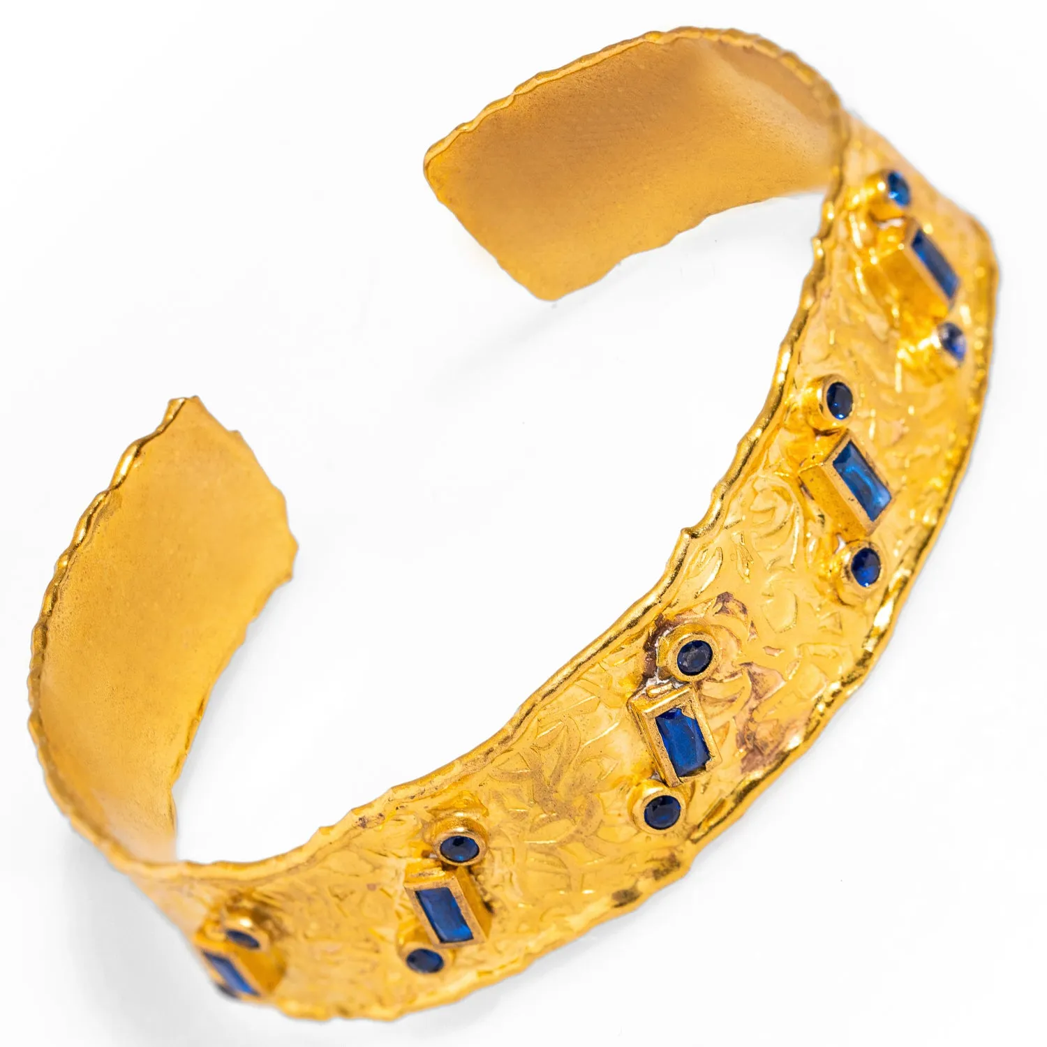 Geometric Sapphires & Gold Design Cuff Bracelet