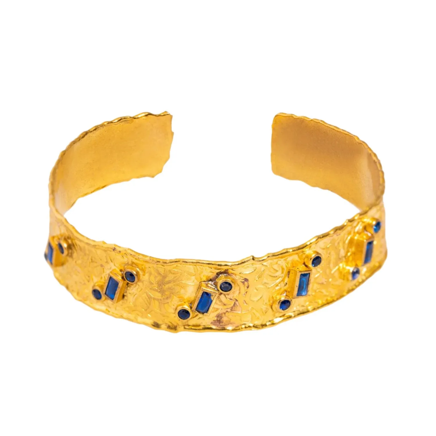 Geometric Sapphires & Gold Design Cuff Bracelet