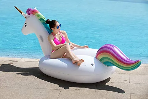 Giant Inflatable Unicorn Pool Float Floatie Ride On with Fast Valves Large Rideable Blow Up Beach Swimming Pool Party Lounge Raft Toys Kids Adults