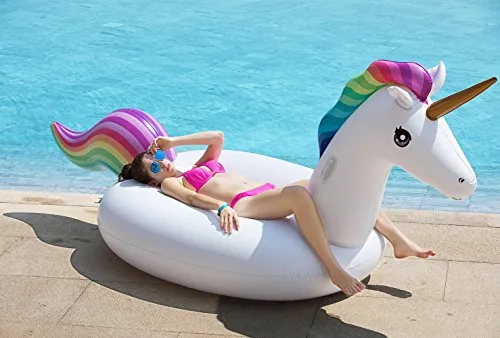 Giant Inflatable Unicorn Pool Float Floatie Ride On with Fast Valves Large Rideable Blow Up Beach Swimming Pool Party Lounge Raft Toys Kids Adults