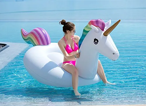 Giant Inflatable Unicorn Pool Float Floatie Ride On with Fast Valves Large Rideable Blow Up Beach Swimming Pool Party Lounge Raft Toys Kids Adults