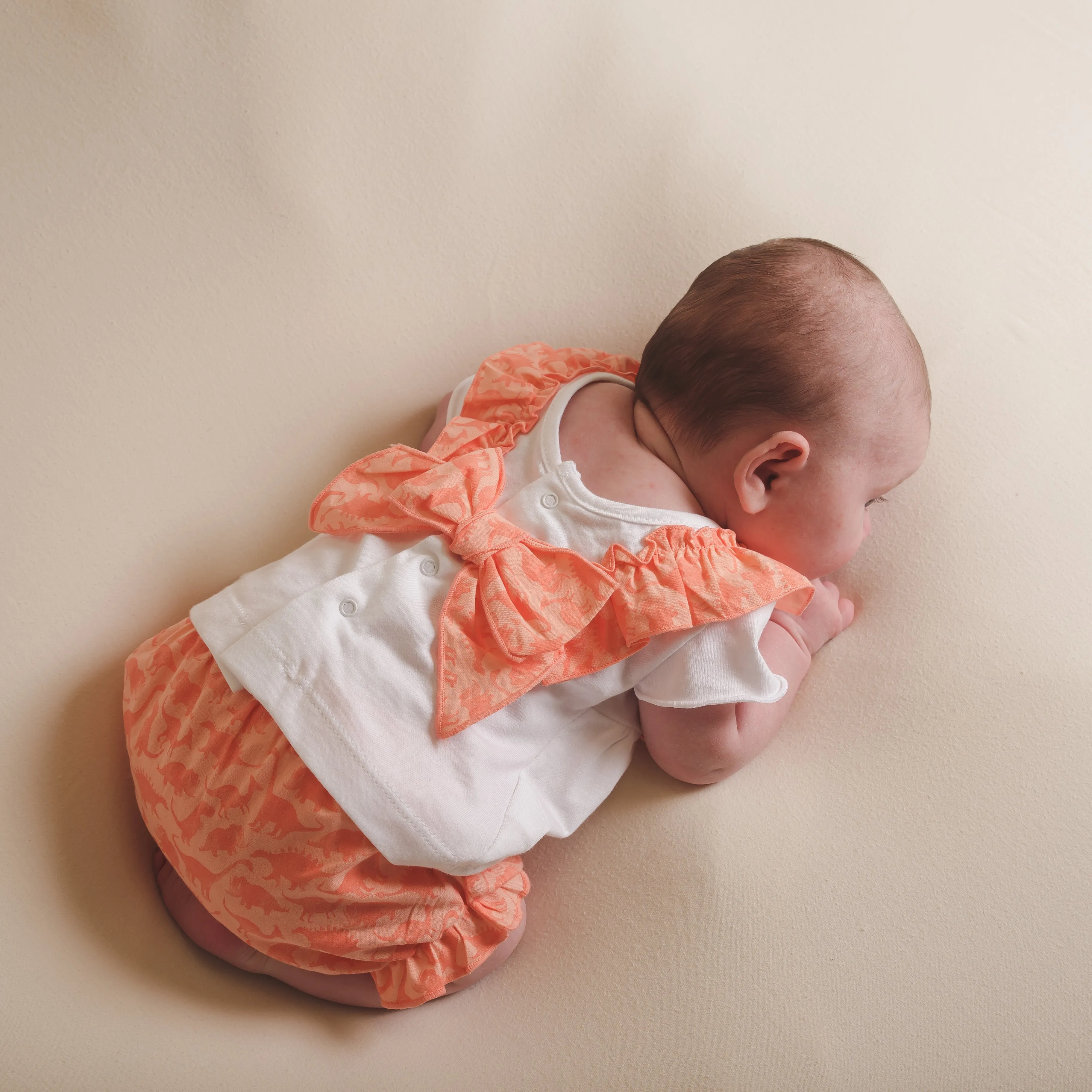 Girls Coral Frill Bow Dino Top & Bloomers