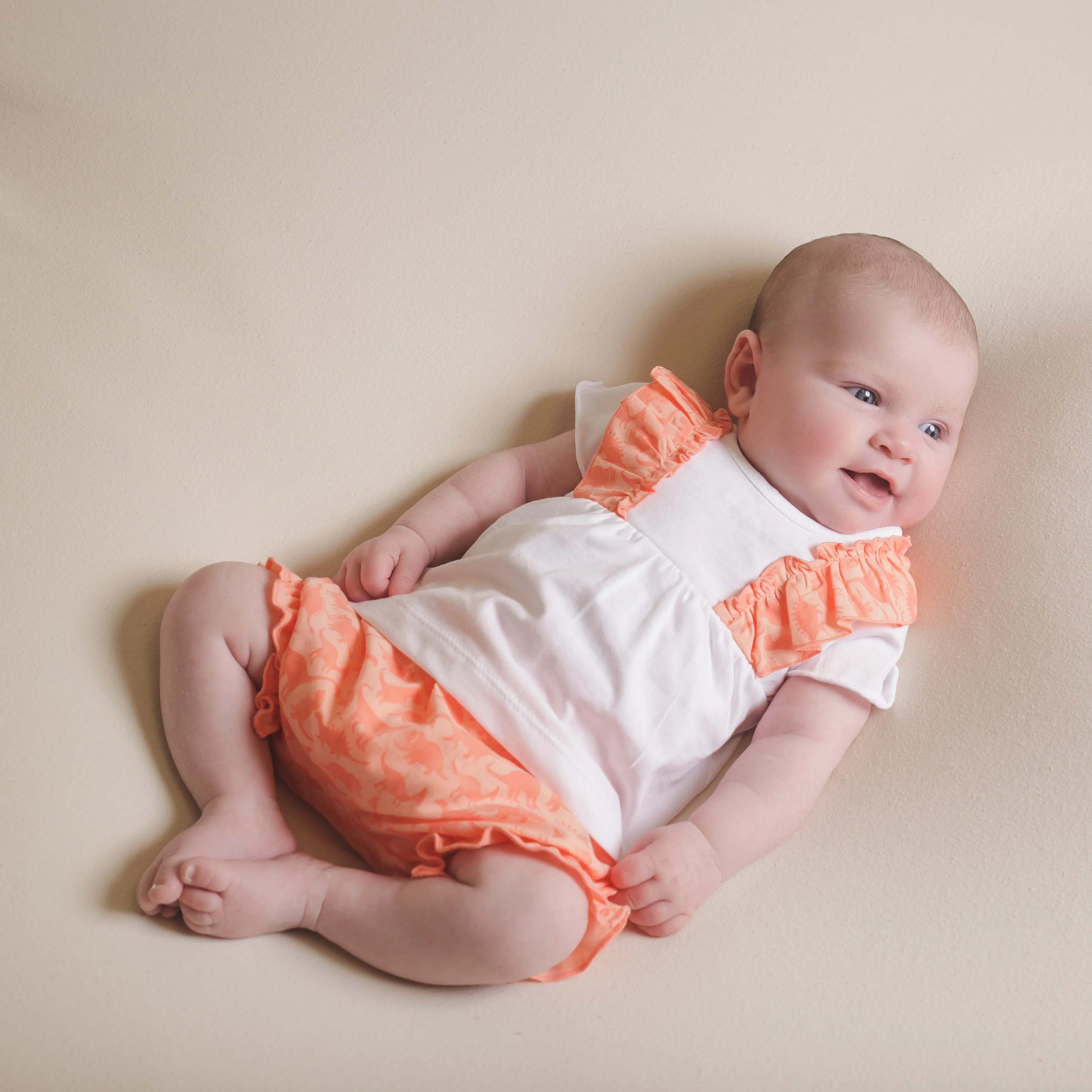 Girls Coral Frill Bow Dino Top & Bloomers