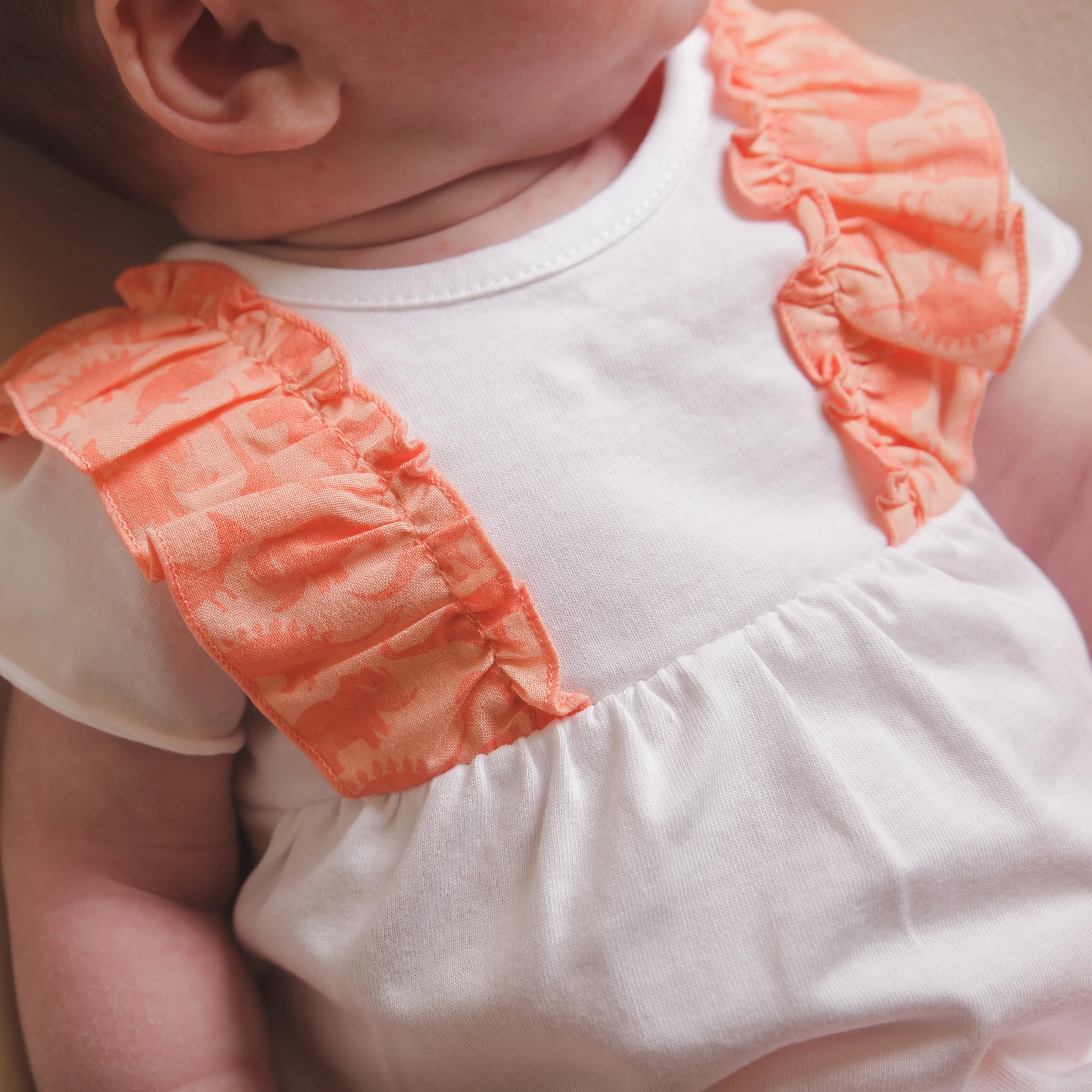 Girls Coral Frill Bow Dino Top & Bloomers