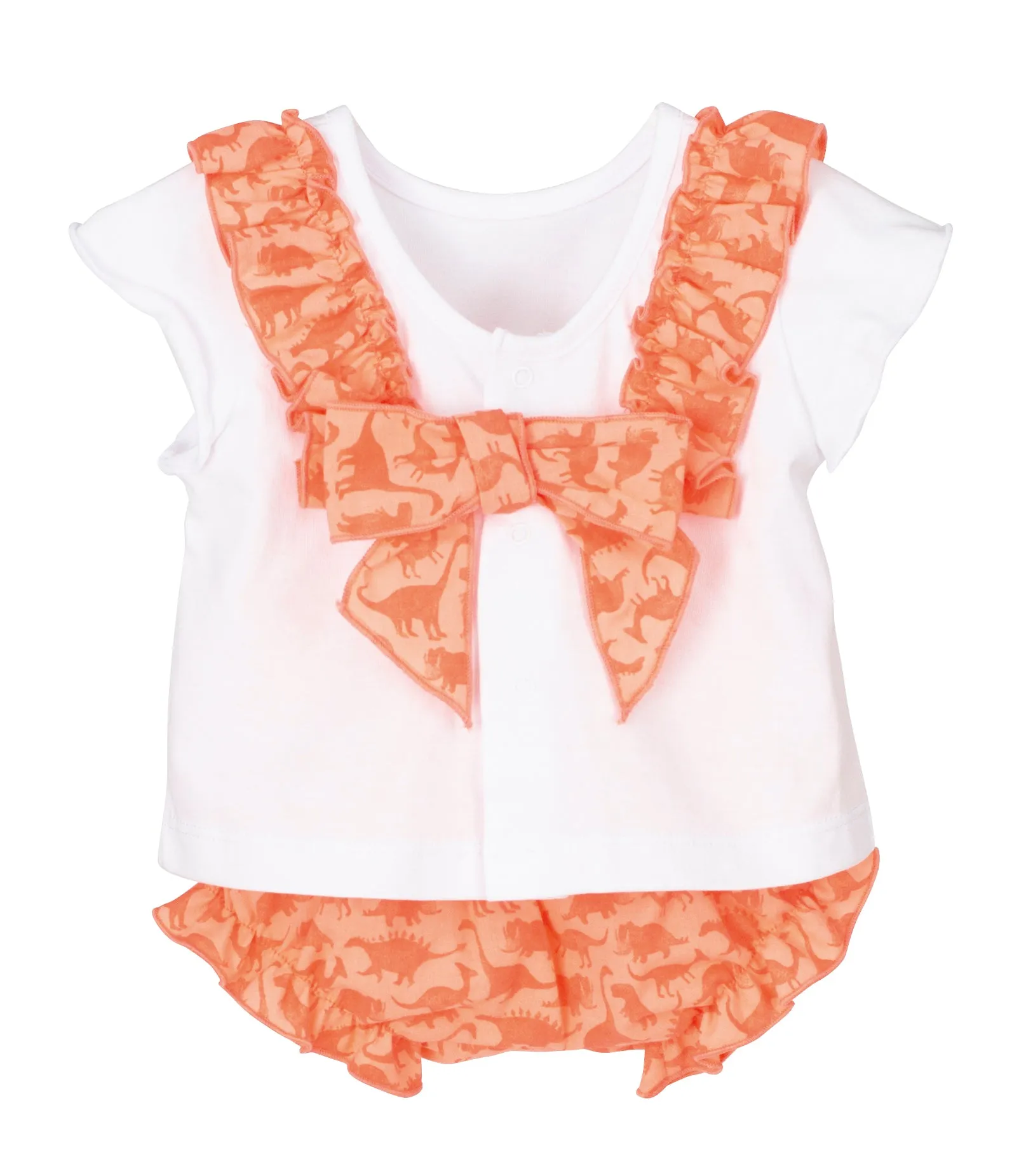 Girls Coral Frill Bow Dino Top & Bloomers