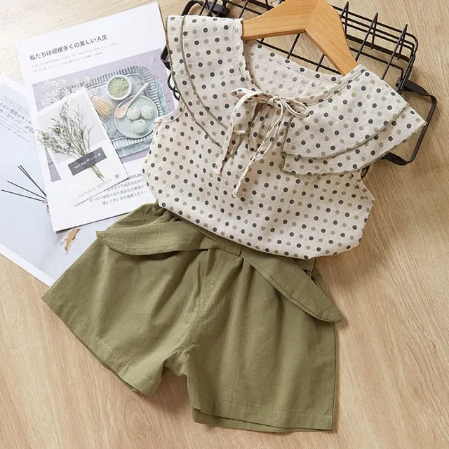 Girls summer Clothing Floral Chiffon Halter Embroidered Shorts Straw