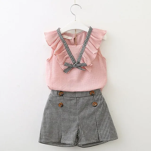 Girls summer Clothing Floral Chiffon Halter Embroidered Shorts Straw