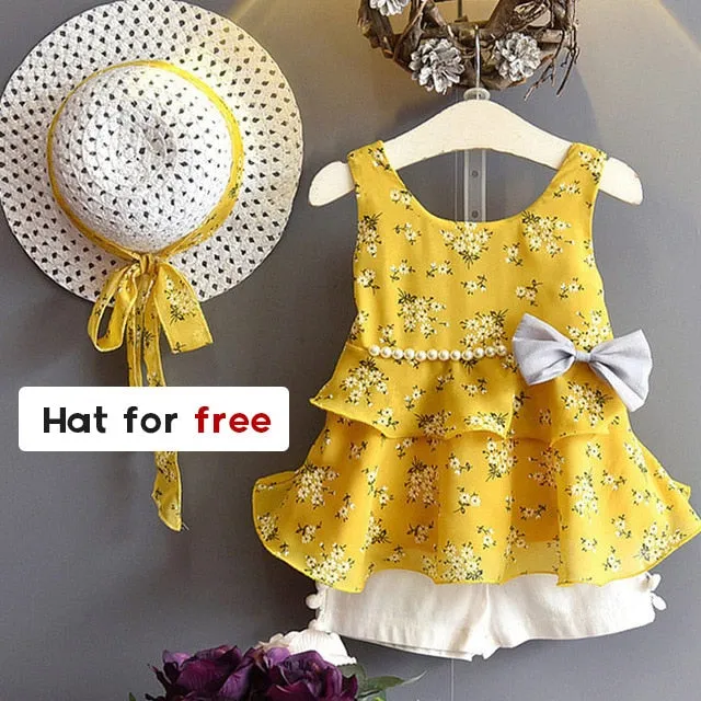 Girls summer Clothing Floral Chiffon Halter Embroidered Shorts Straw