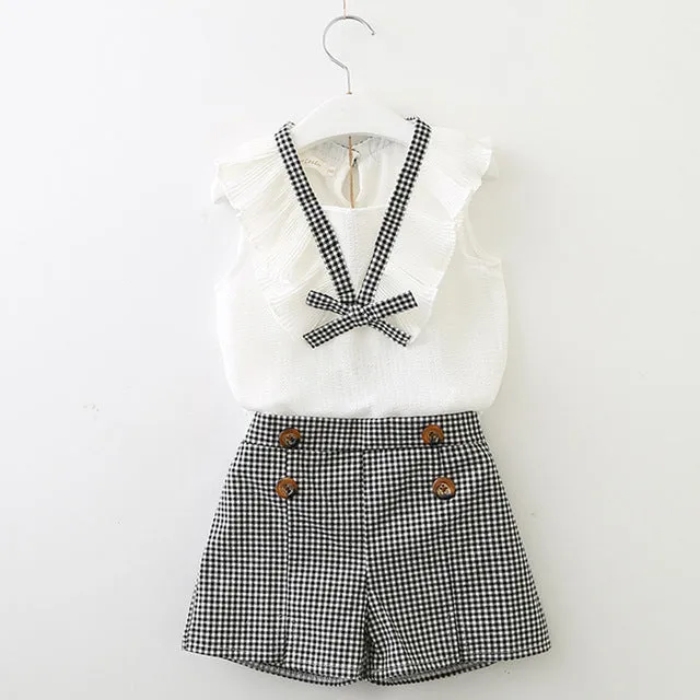 Girls summer Clothing Floral Chiffon Halter Embroidered Shorts Straw