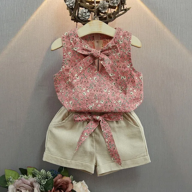 Girls summer Clothing Floral Chiffon Halter Embroidered Shorts Straw