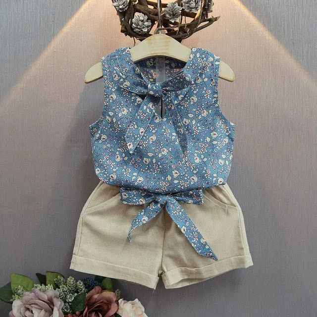 Girls summer Clothing Floral Chiffon Halter Embroidered Shorts Straw