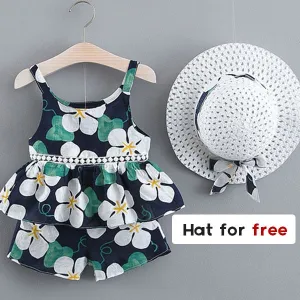 Girls summer Clothing Floral Chiffon Halter Embroidered Shorts Straw