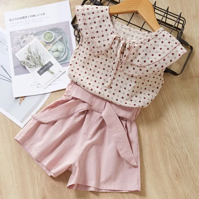 Girls summer Clothing Floral Chiffon Halter Embroidered Shorts Straw