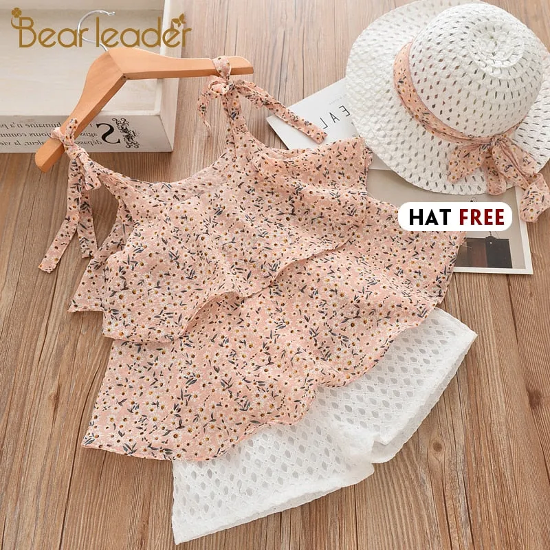 Girls summer Clothing Floral Chiffon Halter Embroidered Shorts Straw