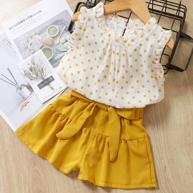 Girls summer Clothing Floral Chiffon Halter Embroidered Shorts Straw