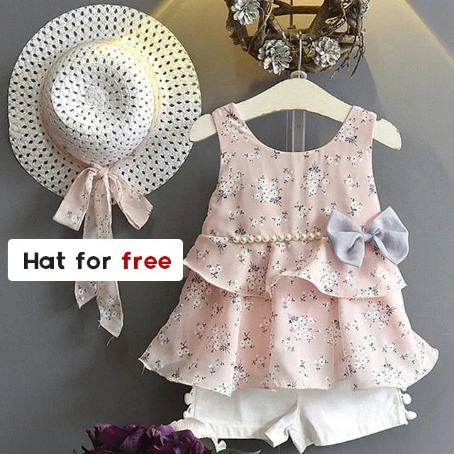 Girls summer Clothing Floral Chiffon Halter Embroidered Shorts Straw