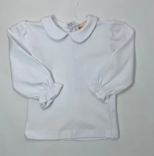 Girl's White Peter Pan Collar Blouse with Ruffle Cuffs
