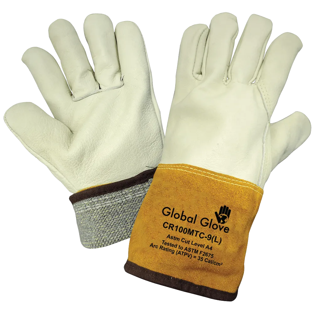 Global Glove & Safety CR100MTC Premium Cowhide Grain Full Leather Mig/Tig Welding Cut, Abrasion, Puncture Resistant Gloves
