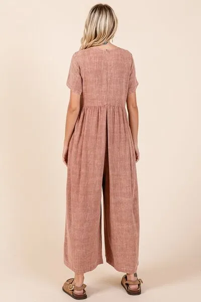 Go With The Flow Mineral Wash Wide Leg Jumpsuit