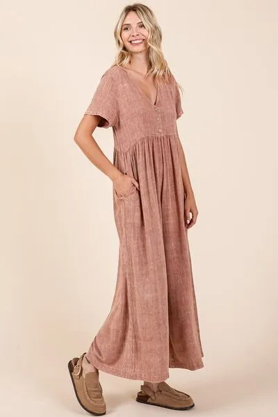 Go With The Flow Mineral Wash Wide Leg Jumpsuit
