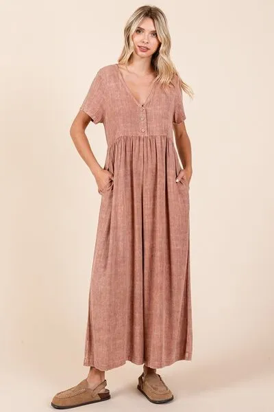 Go With The Flow Mineral Wash Wide Leg Jumpsuit