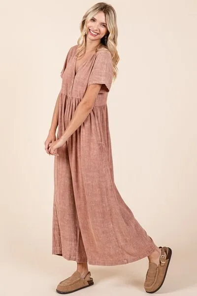Go With The Flow Mineral Wash Wide Leg Jumpsuit