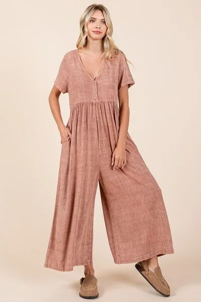 Go With The Flow Mineral Wash Wide Leg Jumpsuit