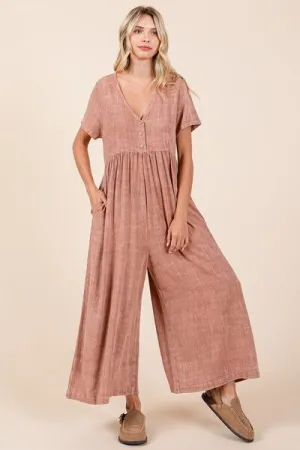 Go With The Flow Mineral Wash Wide Leg Jumpsuit